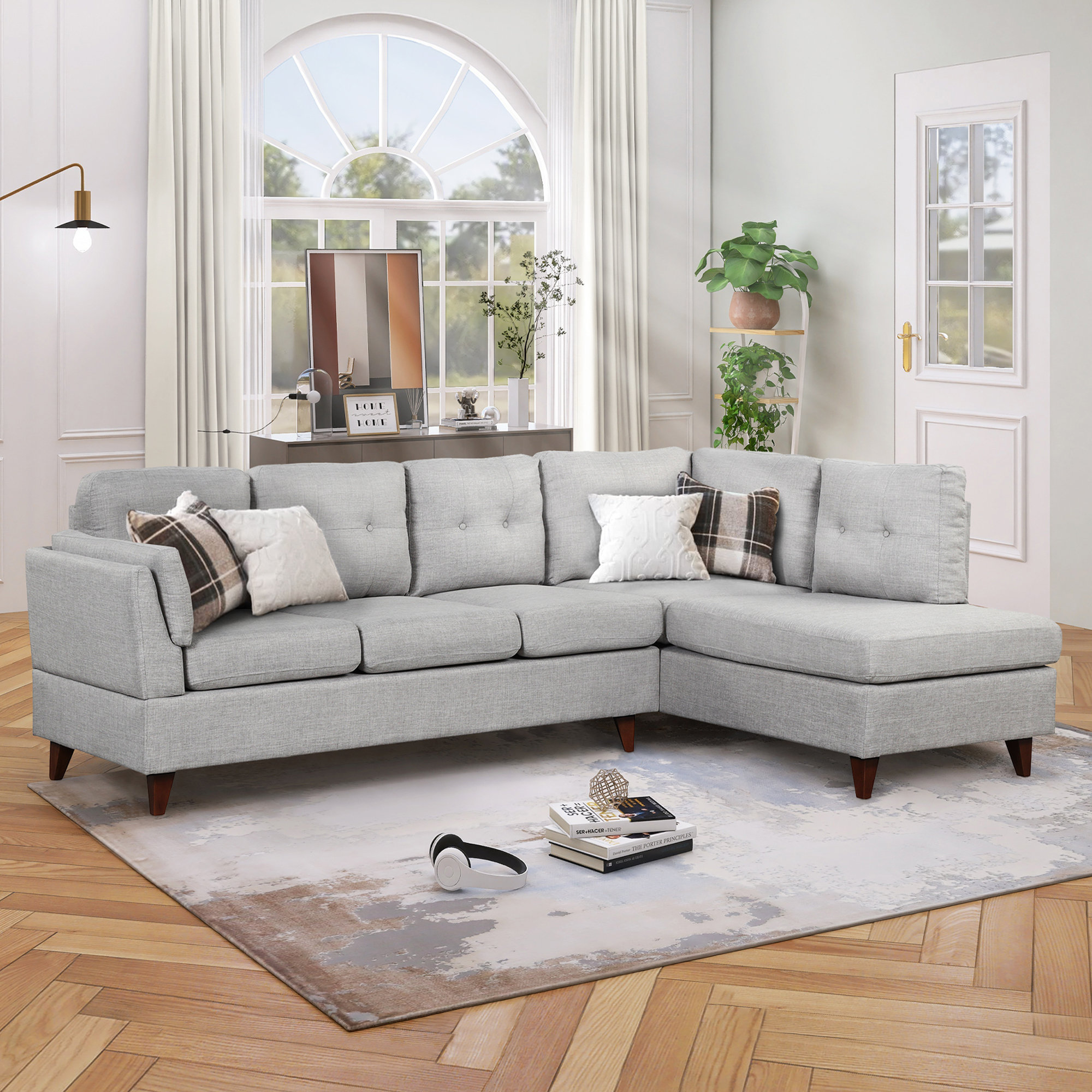 Latitude Run Modern Linen Fabric Sofa L Shape Couch With Chaise